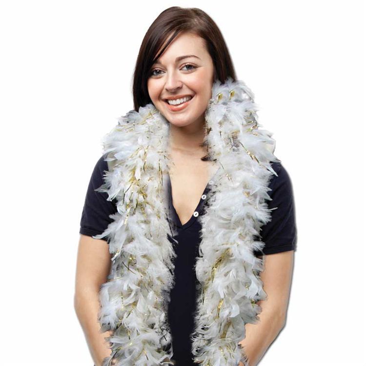 Windy City Novelties White Feather Boa with Gold Tinsel
