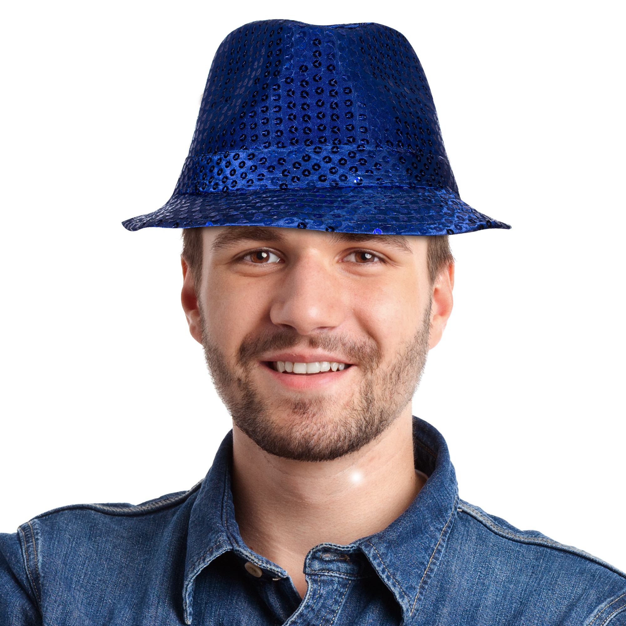 Blue Sequin Fedora Hat by Windy City Novelties