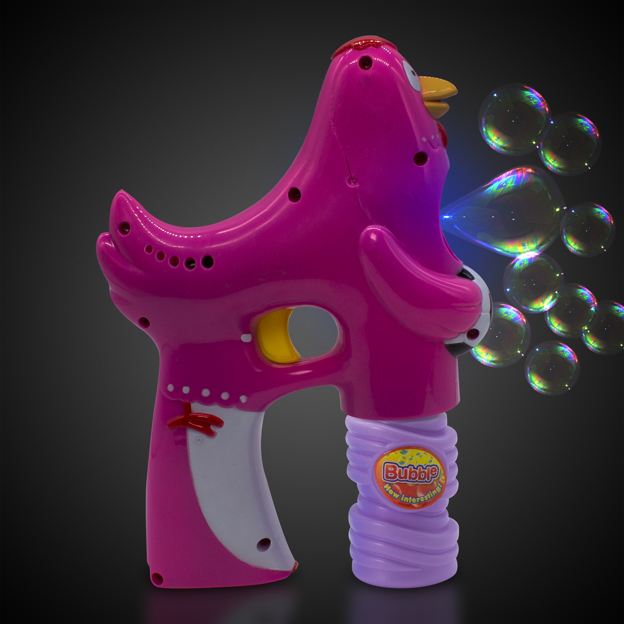 LED Pink Rooster Bubble Gun