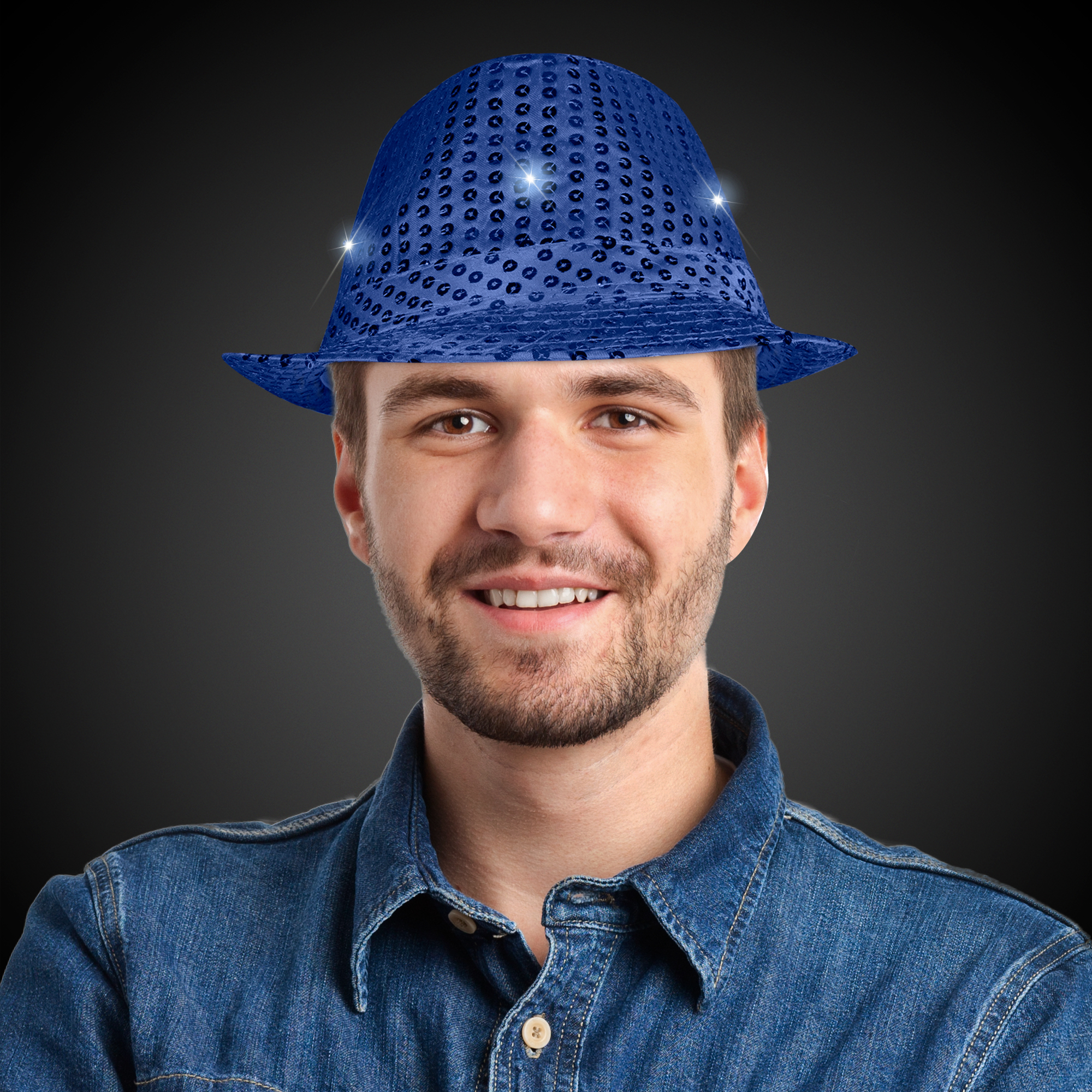 LED Light Up Blue Sequin Fedora Hat by Windy City Novelties