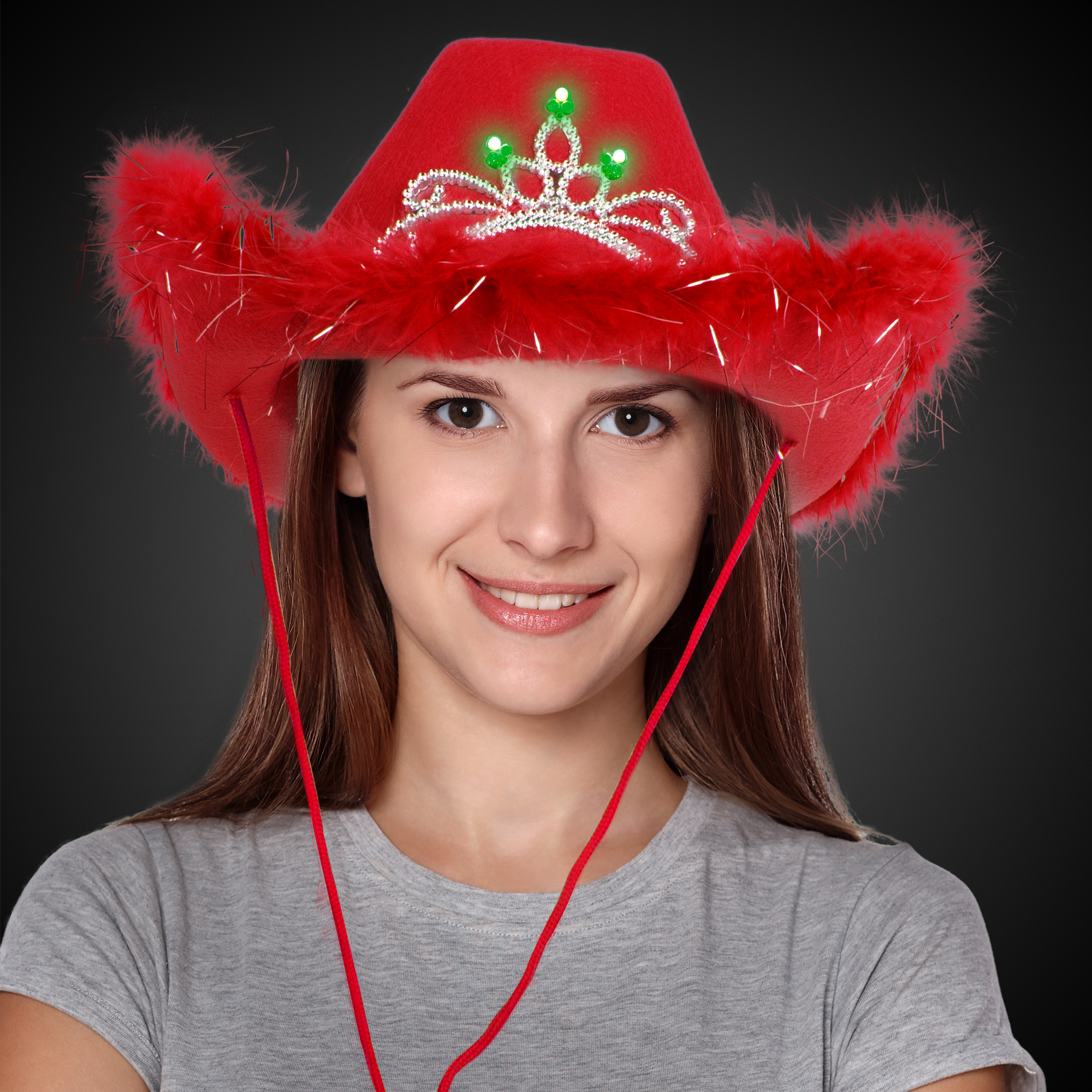 LED Red Cowboy Hat with Tiara by Windy City Novelties