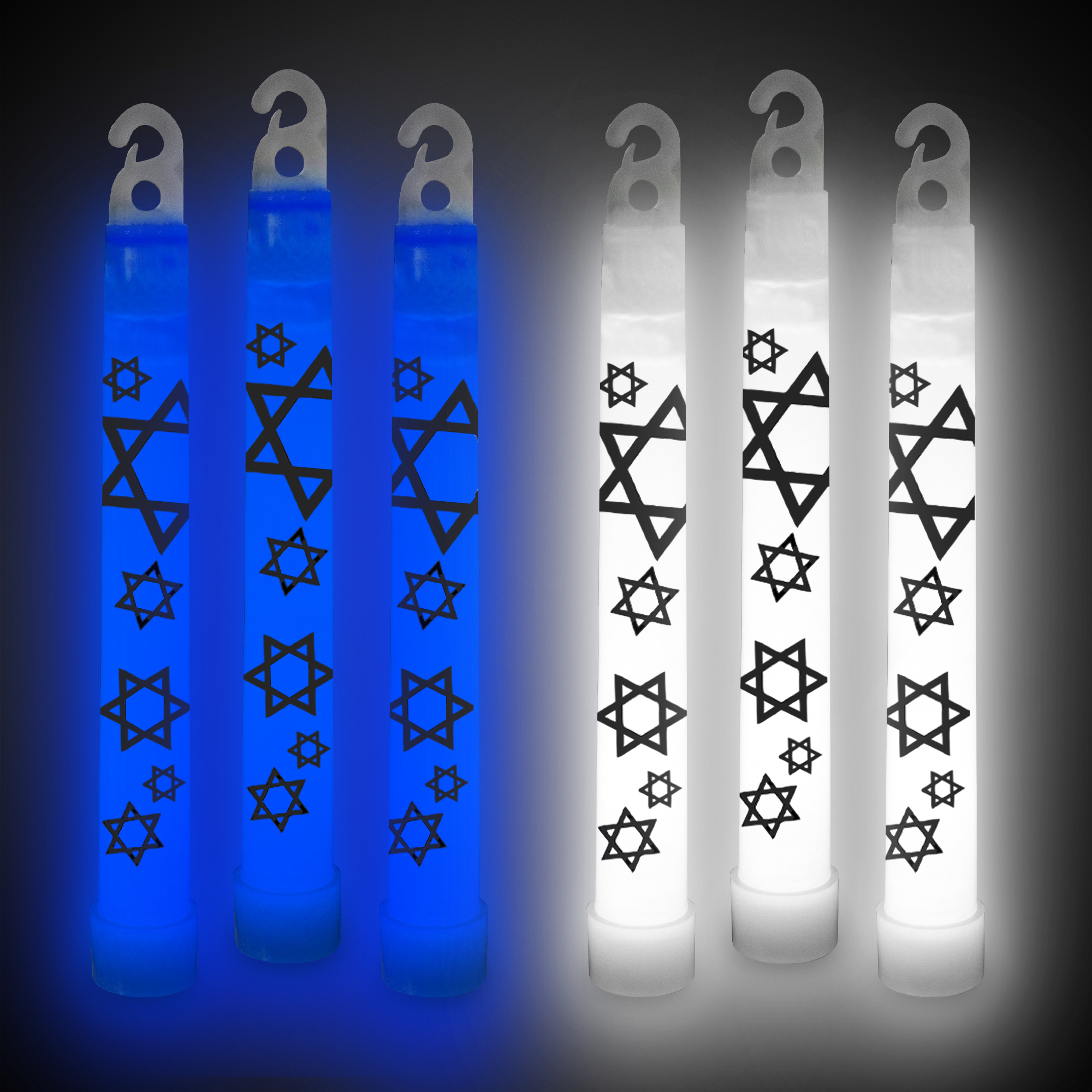 Star of David Blue or White 6" Glow Sticks by Windy City Novelties