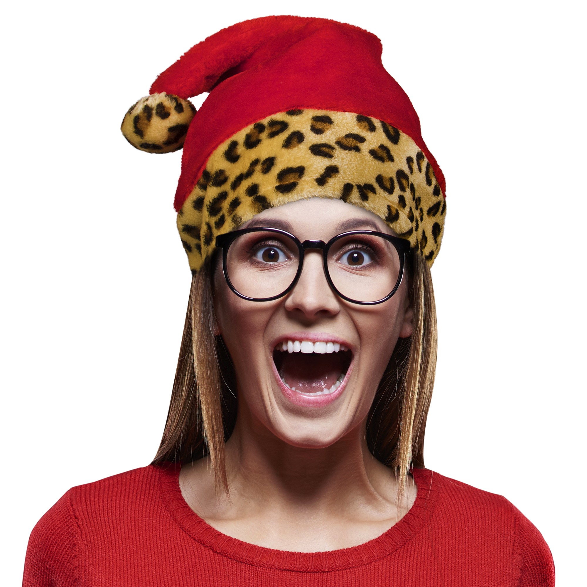 santa hat with animal print trim