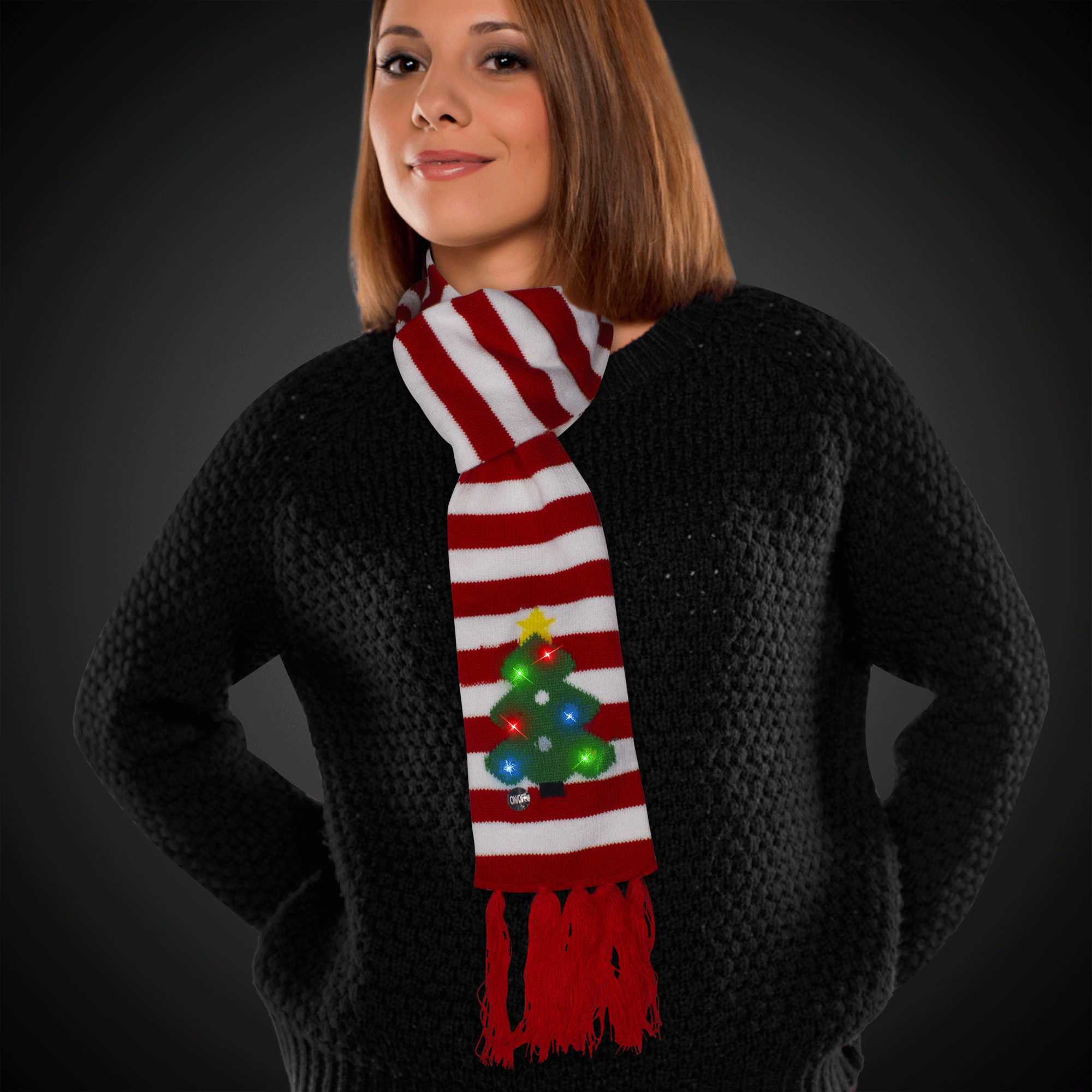 Where Red White Striped Winter Wear Knitted Scarf Christmas Fancy Dress