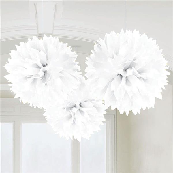 White 16/" Paper Puff Hanging Party Decoration
