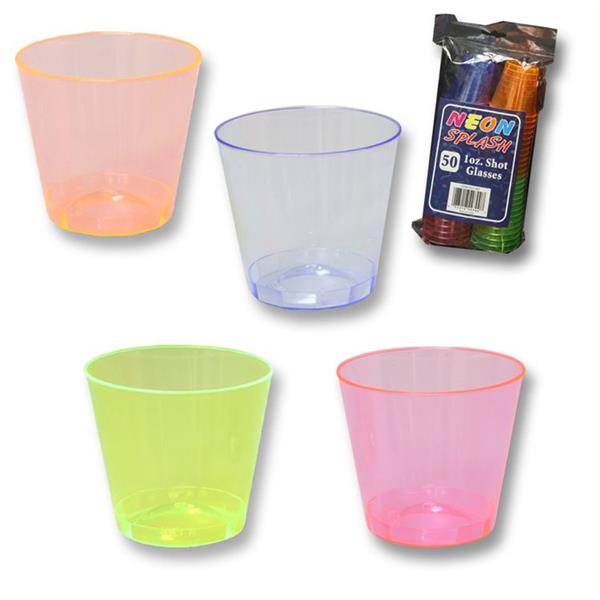 Assorted Coloured Neon Plastic Party Shot Glasses 1oz 50 Pack Great Value!