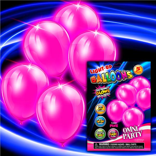 All Occasions 5 Pack PINK LED Balloons Pink LED light up balloons
