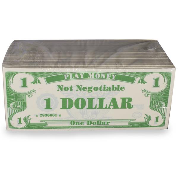 Help children learn about money or use play money to play in your Casino night events or as a part of your decorations. Each value pack of one dollar novelty bills contains 1,000 $1.00 bills. Perfect to have money rain down. Our pack of 1,000 one-dollar bills are sold by the pack. Please order in increments of 1 pack.