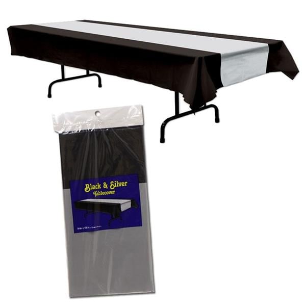 Black & Silver Plastic Table Cover by Windy City Novelties