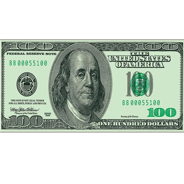 Where is the money? Peel and place our $100 bill stick-on on walls, windows, mirrors to add to your casino, race track or money decorations. Each Big Bucks is 12" x 15" and easily sticks where you want it. Our $100 bill peel and place is sold by the piece. Please order in increments of 1 piece.