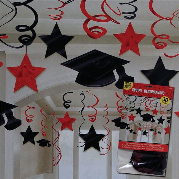 Red Graduation Swirl Decorations