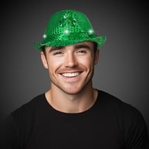 LED Green Shamrock Sequin Fedora Hats