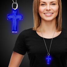 Blue LED Cross Pendant Necklaces
