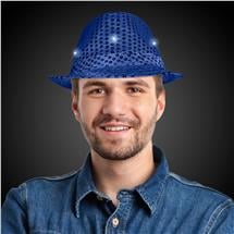 LED Blue Sequin Fedora Hat