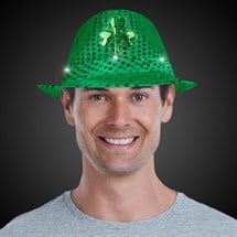 LED Green Shamrock Sequin Fedora Hat