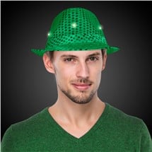 LED Dark Green Sequin Fedora Hat