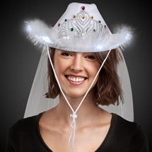 LED White Cowboy Hat with Tiara and Veil