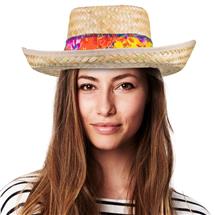 Straw Hats with Floral Band Trim
