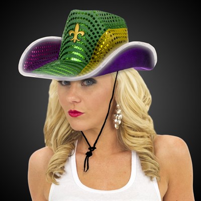 Sequin Mardi Gras LED Cowboy Hat