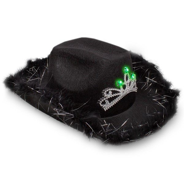 LED Black Cowboy Hat with Tiara & Marabou Feathers