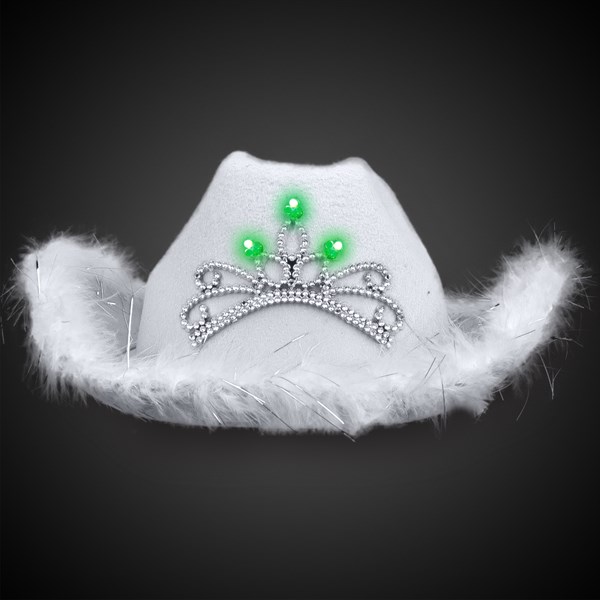 LED White Cowboy Hat with Tiara & Marabou Feathers