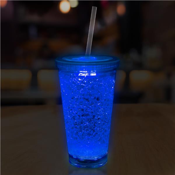 LED 16 oz Tumbler with Blue Lid & Straw