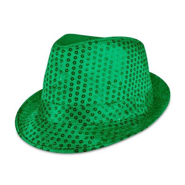LED Light Up Dark Green Sequin Fedora Hat