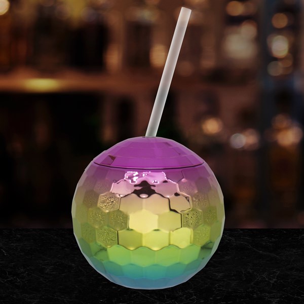 Rainbow Disco Ball 18 oz. Cup with Straw