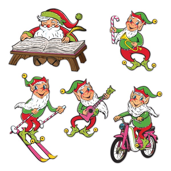 Vintage Christmas Santa & Elves Cutouts - 5 pack