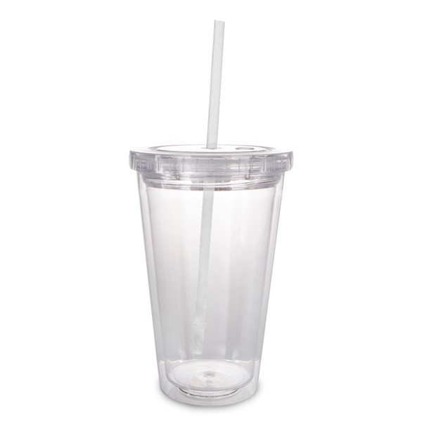 LED Double Wall Plastic Tumbler Cup with Lid and Straw