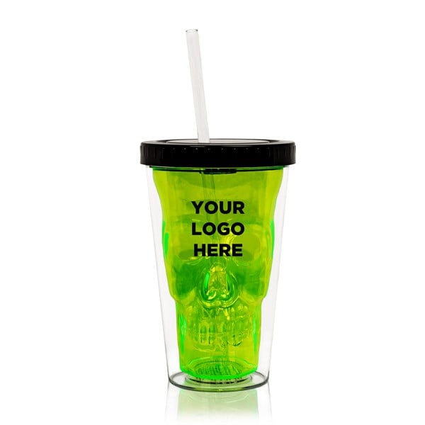 LED Neon Green 16 oz. Skull Cup