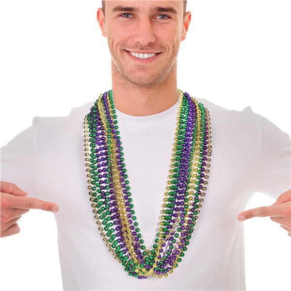 33 Mardi Gras Beads Purple/gold/green Pkg/12