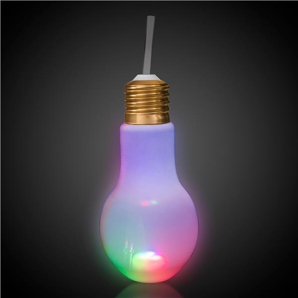 Led Light Bulb Drinking Glass With Straw And Lid