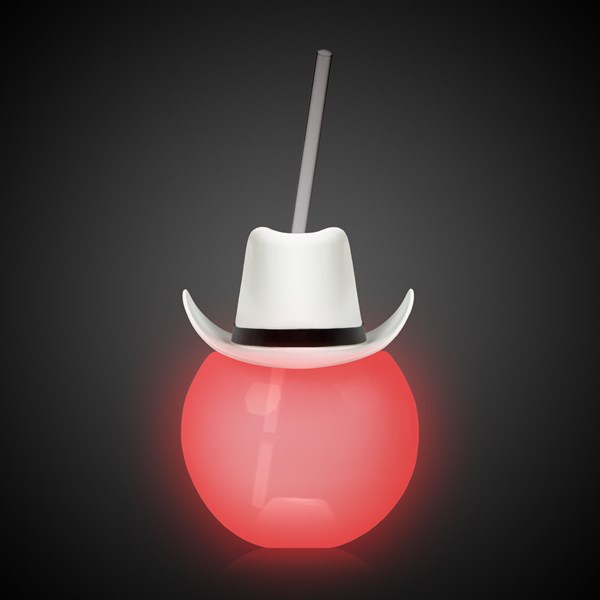 LED White Cowboy Hat 20 oz. Ball Cup with Straw