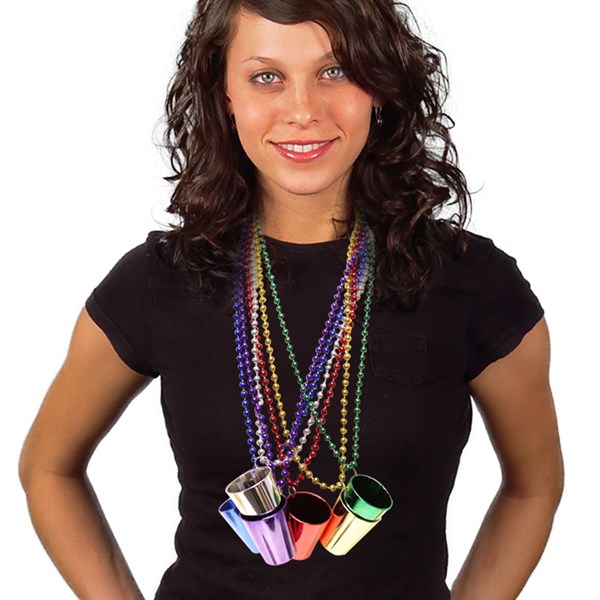 33" Shot Glass Necklaces Metallic Bead Necklaces in Bulk