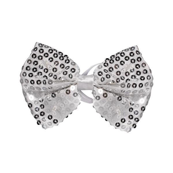 Silver Sequin Bow Tie With White LED's