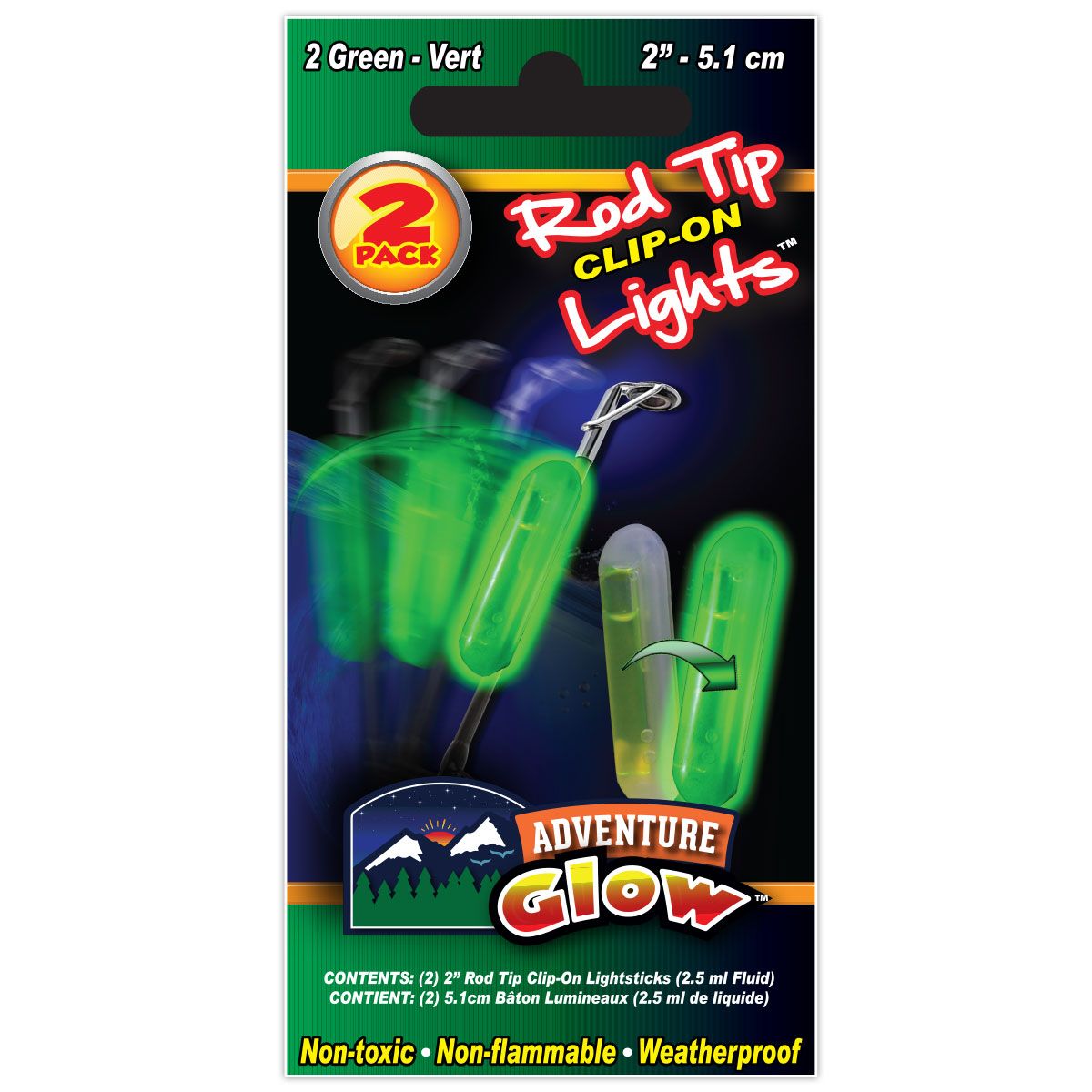 2x LED Night Fishing Rod Tip Clip Green Glow Stick Alarm Fishing Bite Float  Rod