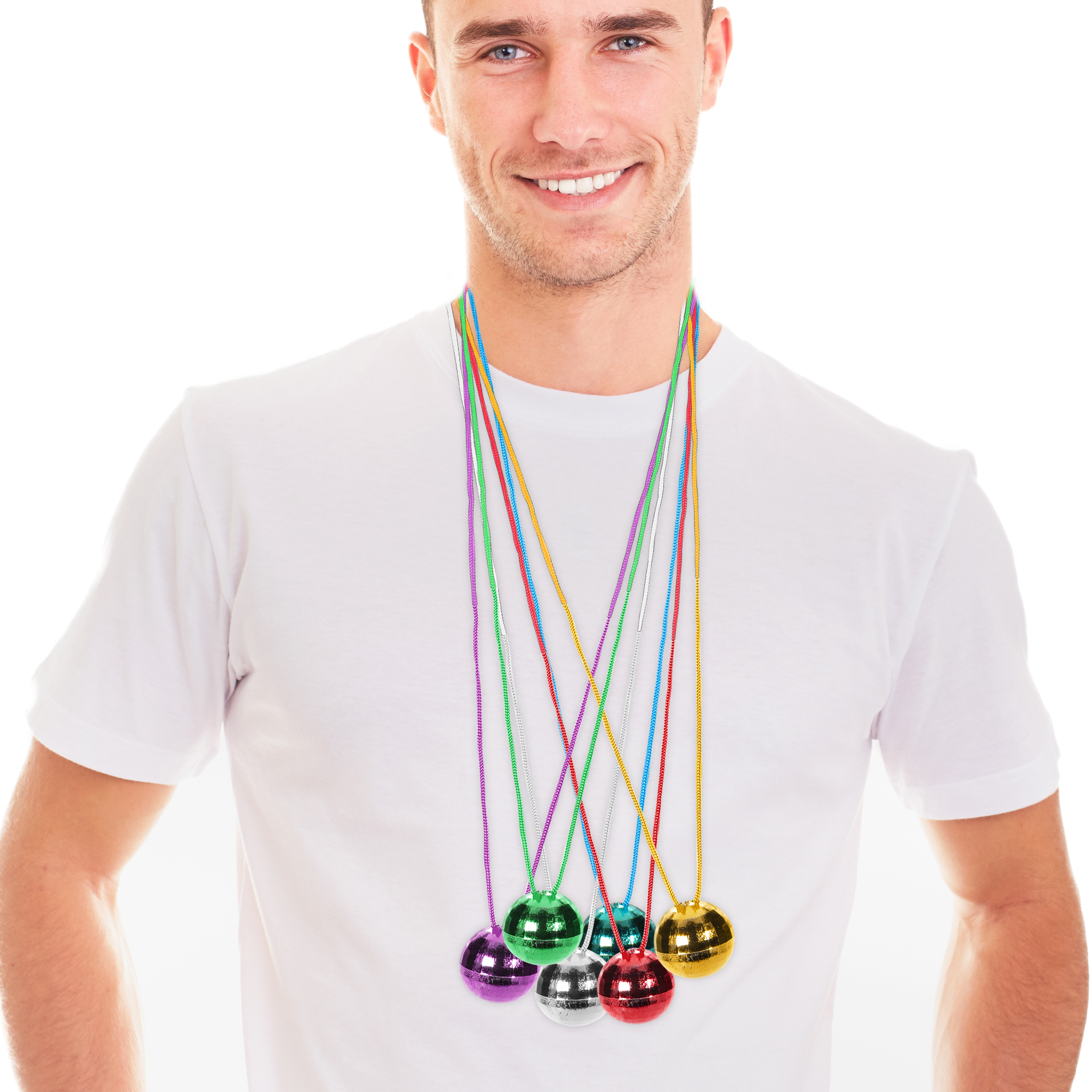 12 Pack 1 Assorted Color Mirror Disco Ball Necklace Party Favors
